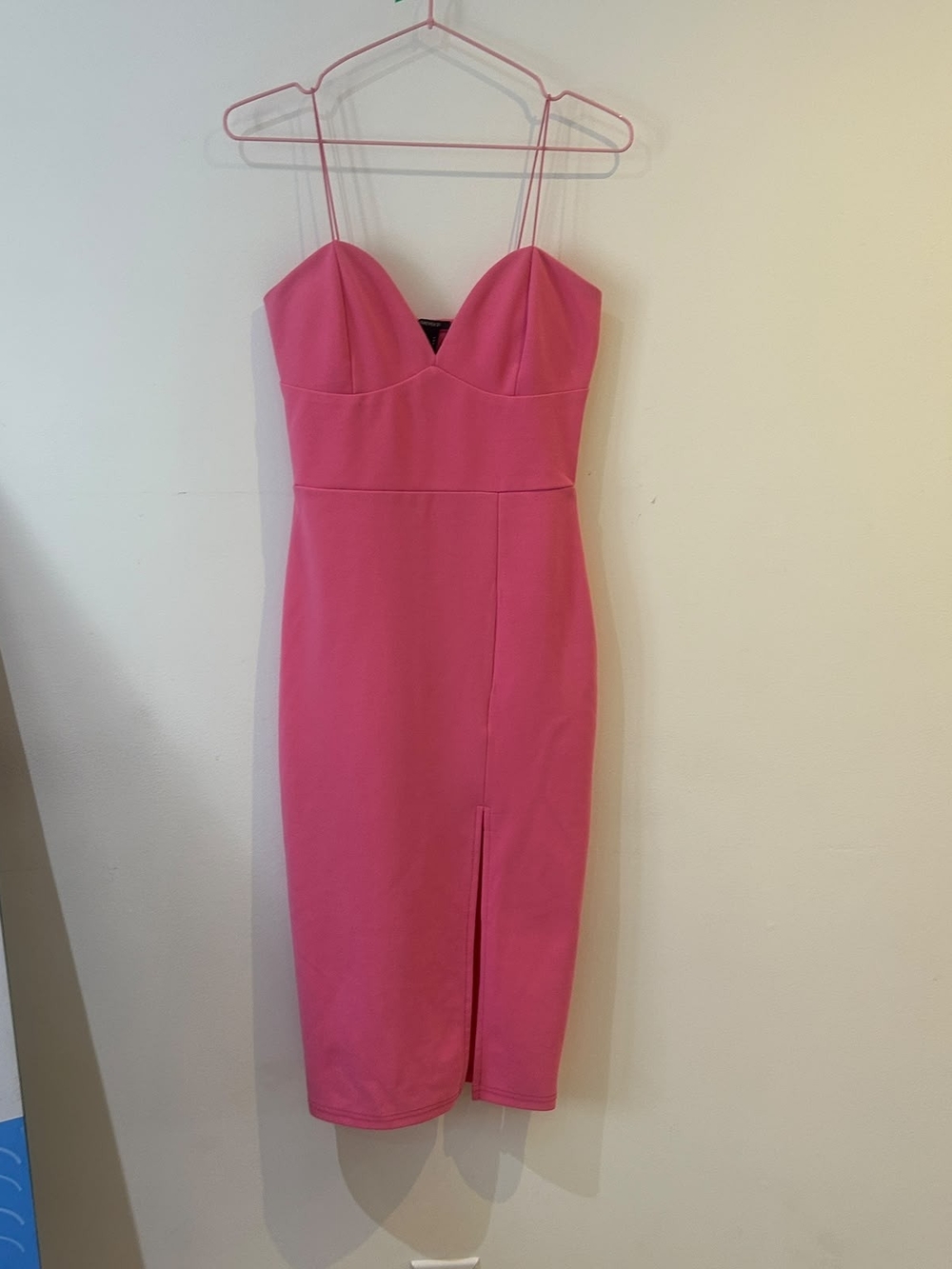 Hot Pink Bodycon Midi Dress Sweetheart Neckline Barbiecore Party Essential SZ S